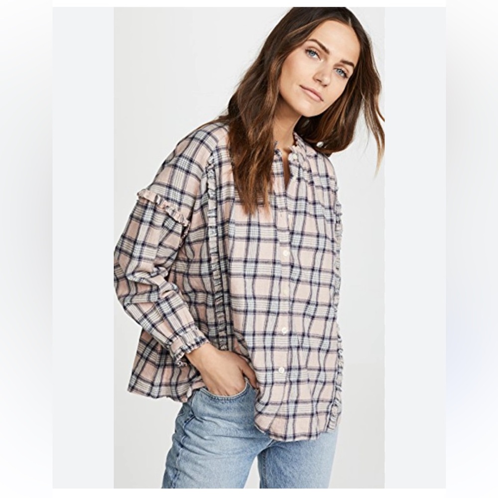The Great Women's Pink and Blue Plaid Flannel shirt Size L